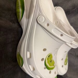 CROCS White Sandals with Lime Accents